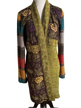 Tracey Porter Sweater Jacket BoHo Eclectic Style Wool Blend Patchwork Women Sz S